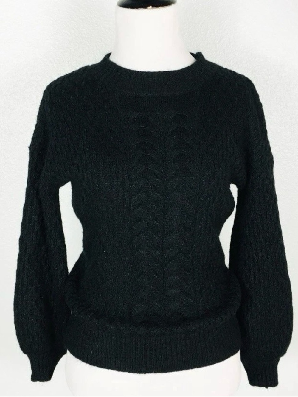 Philosophy Cable Knit Sweater Womens XS Black Crew Neck Balloon Sleeve Classic